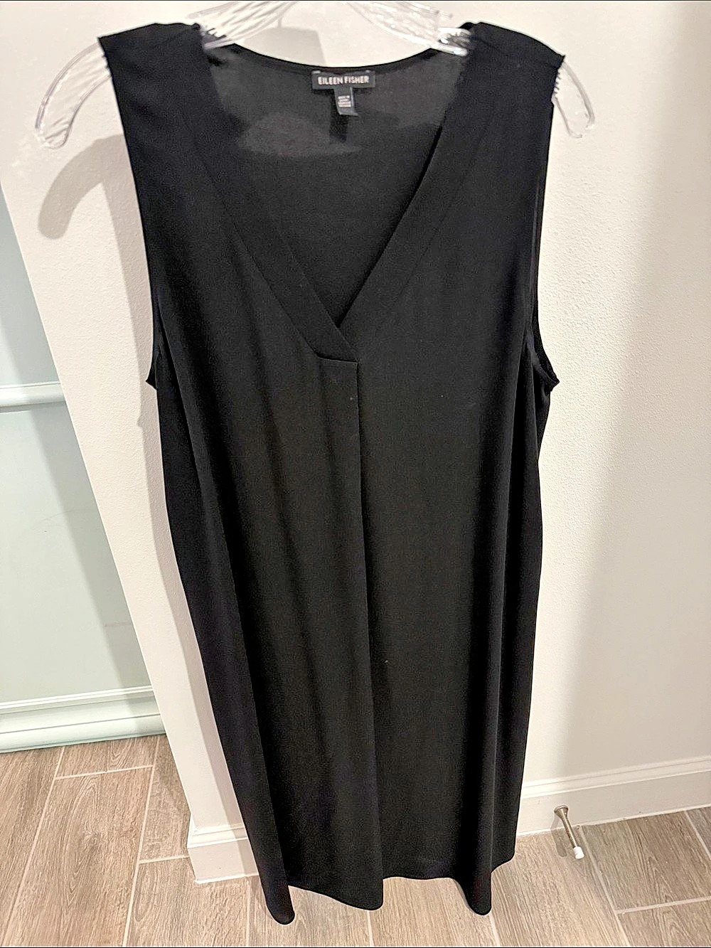 Eileen Fisher Silk Crepe de Chine V-Neck Dress Black Medium